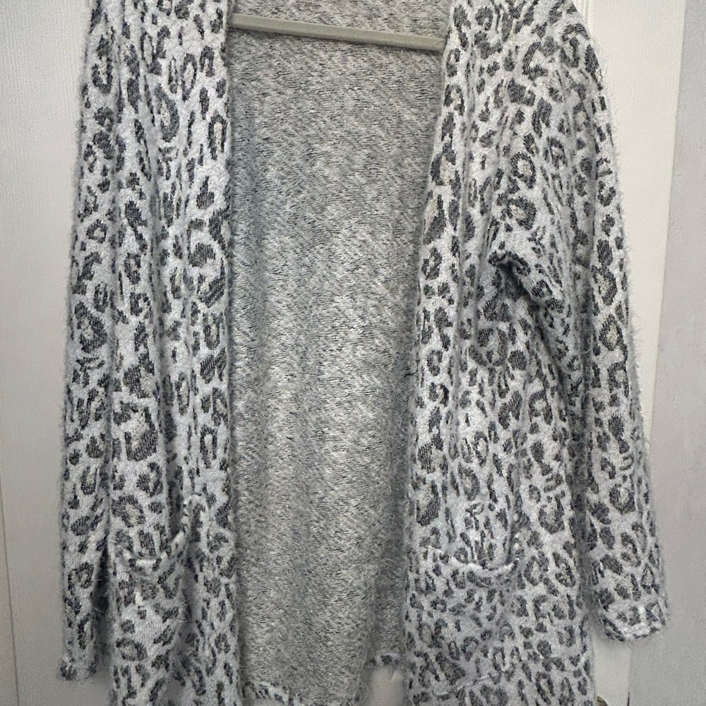 Maurices Gray Leopard Print Cardigan